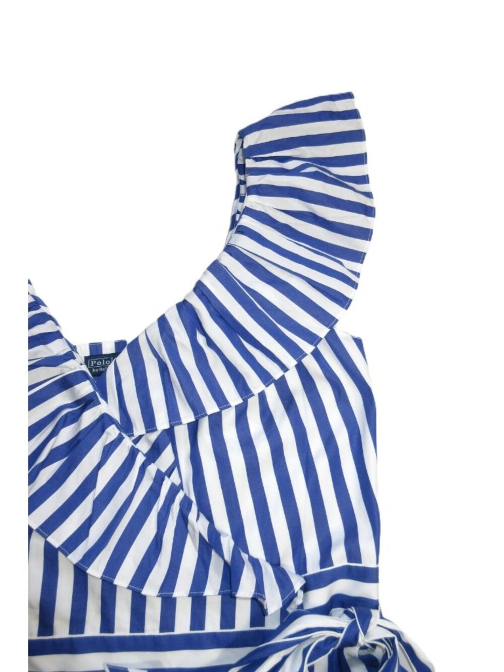 NWT Polo Ralph Lauren Striped Ruffled Cotton Mini in Blue White Wrap Dress 4 - Picture 9 of 11